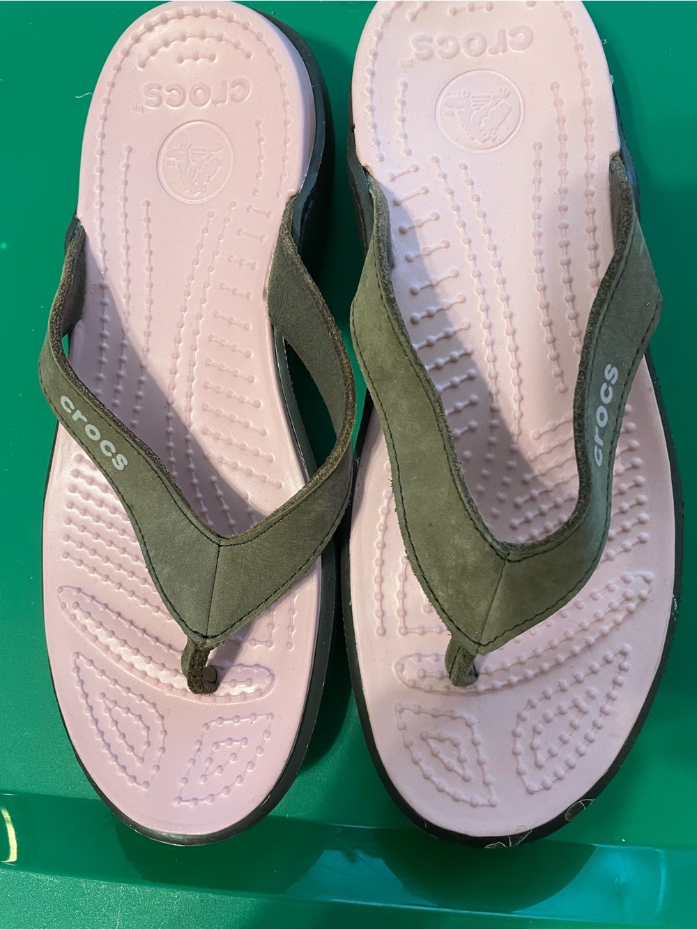 CROCS  Brown Strap Sandals with Light Pink Footbed